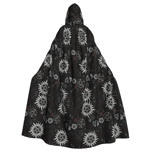 Supernatural Symbols schwarzer Druck, 140 cm Länge, Vampir-Kapuzenumhang, Kapuzenumhang für Halloween, Rollenspiele mit Krawatte von KAPPTYY