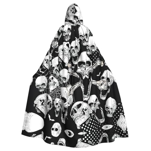 Totenkopf-Hintergrunddruck, 140 cm Länge, Vampir-Kapuzenumhang, Kapuzenumhang für Halloween, Rollenspiele mit Krawatte Totenkopf-Hintergrunddruck, 140 cm Länge, Vampir-Kapuzenumhang, Kapuzenumhang für Halloween, Rollenspiele mit Krawatte von KAPPTYY