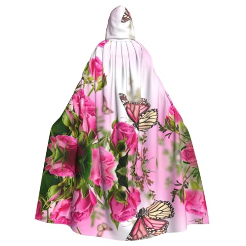 Umhang mit Kapuze für Erwachsene, Motiv: Schmetterling, küssende Blumen, 140 cm Länge, Vampir, Kapuzenumhang für Halloween, Rollenspiele mit Krawatte von KAPPTYY