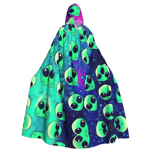 Umhang mit Kapuze für Erwachsene, Motiv: grüner Alien-Druck, 140 cm lang, Vampir, Kapuzenumhang für Halloween, Rollenspiele mit Krawatte von KAPPTYY