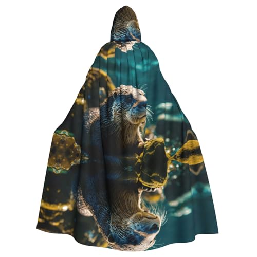 Umhang mit Kapuze für Erwachsene, niedlicher brauner Otter-Druck, 140 cm Länge, Vampir-Kapuzenumhang für Halloween, Rollenspiele mit Krawatte von KAPPTYY
