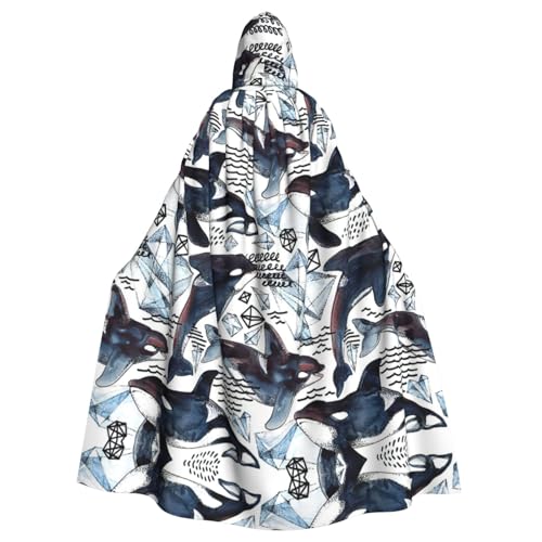 Umhang mit Killerwal, 140 cm lang, Vampir-Kapuzenumhang, Kapuzenumhang für Halloween, Rollenspiele mit Krawatte Umhang mit Killerwal, 140 cm lang, Vampir-Kapuzenumhang, Kapuzenumhang für Halloween, Rollenspiele mit Krawatte von KAPPTYY