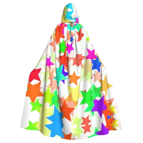 Umhang mit bunter Sternen-Druck, 140 cm lang, Vampir-Kapuzenumhang für Erwachsene, Umhang mit Kapuze für Halloween, Rollenspiele mit Krawatte von KAPPTYY
