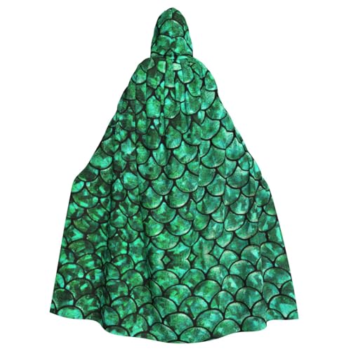 Umhang mit grünem Fischschuppen-Druck, 140 cm Länge, Vampir-Kapuzenumhang, Kapuzenumhang für Halloween, Rollenspiele mit Krawatte von KAPPTYY
