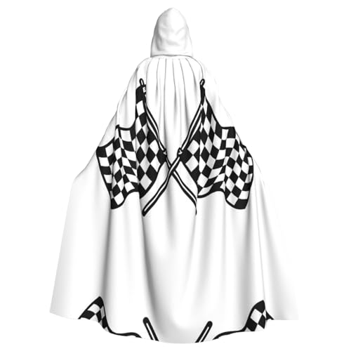 Umhang mit karierter Flagge, Rennflagge, 140 cm Länge, Vampir-Kapuzenumhang, Kapuzenumhang für Halloween, Rollenspiele mit Krawatte von KAPPTYY