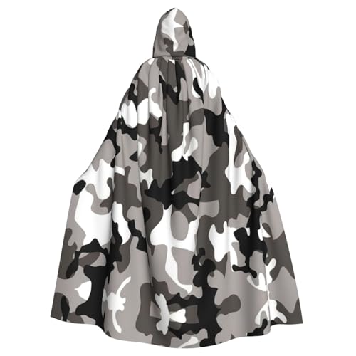 Vampir-Kapuzenumhang für Erwachsene, Camouflage-Druck, 140 cm lang, mit Kapuze, Umhang für Halloween, Rollenspiele mit Krawatte, Schwarz / Grau / Weiß von KAPPTYY