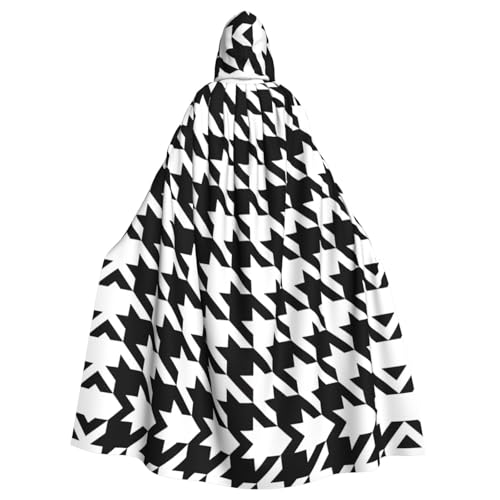 Vampir-Kapuzenumhang für Erwachsene, Hahnentrittmuster, schwarzer Druck, 140 cm lang, Kapuzenumhang für Halloween, Rollenspiele mit Krawatte Vampir-Kapuzenumhang für Erwachsene, Hahnentrittmuster, schwarzer Druck, 140 cm lang, Kapuzenumhang für Halloween, Rollenspiele mit Krawatte von KAPPTYY