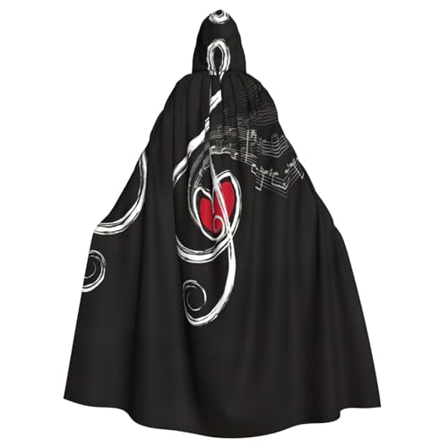 Vampir-Kapuzenumhang für Erwachsene, Motiv: Musiksymbole, Liebesdruck, 140 cm lang, Kapuzenumhang für Halloween, Rollenspiele mit Krawatte Vampir-Kapuzenumhang für Erwachsene, Motiv: Musiksymbole, Liebesdruck, 140 cm lang, Kapuzenumhang für Halloween, Rollenspiele mit Krawatte von KAPPTYY
