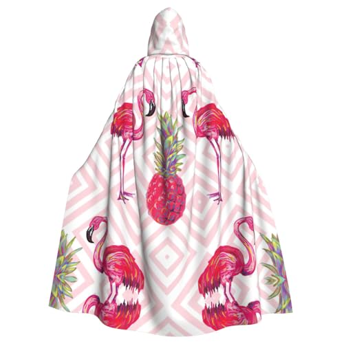 Vampir-Kapuzenumhang für Erwachsene, Motiv: rosa Flamingo-Ananas, 140 cm lang, Kapuzenumhang für Halloween, Rollenspiele mit Krawatte Vampir-Kapuzenumhang für Erwachsene, Motiv: rosa Flamingo-Ananas, 140 cm lang, Kapuzenumhang für Halloween, Rollenspiele mit Krawatte von KAPPTYY