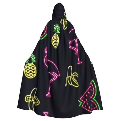 Vampir-Kapuzenumhang mit Ananas-Banananen-Flamingo-Druck, 140 cm lang, für Erwachsene, Umhang mit Kapuze, für Halloween, Rollenspiele mit Krawatte von KAPPTYY