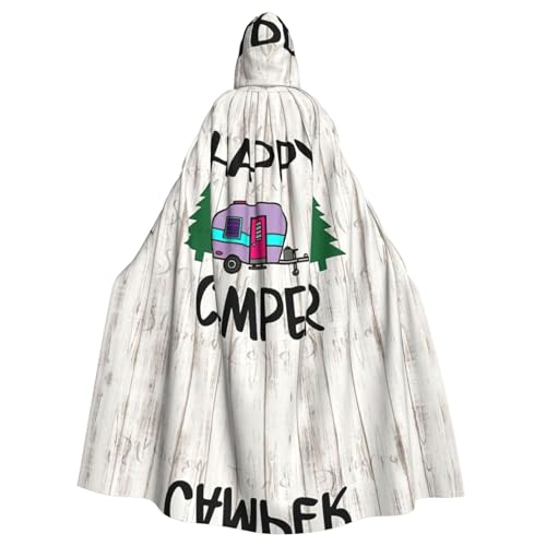 Vampir-Kapuzenumhang mit Aufschrift "Happy Camper", 140 cm lang, für Erwachsene, Umhang mit Kapuze, für Halloween, Rollenspiele mit Krawatte von KAPPTYY