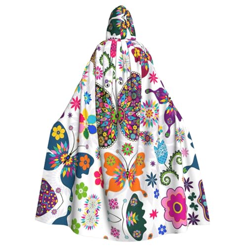Vampir-Kapuzenumhang mit Frühlingsblumen-Schmetterlings-Druck, 140 cm Länge, Kapuzenumhang für Halloween, Rollenspiele mit Krawatte von KAPPTYY