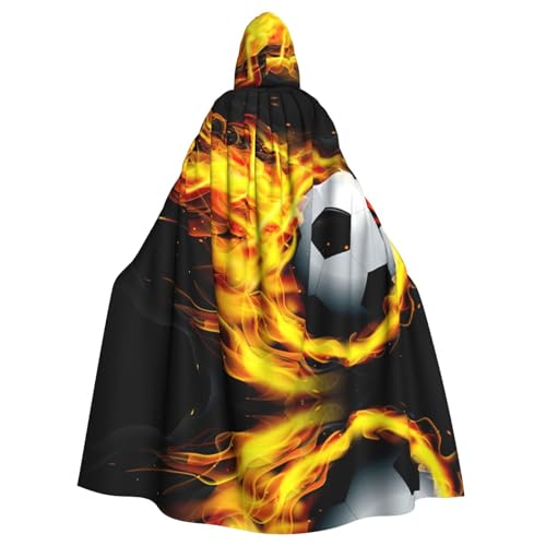 Vampir-Kapuzenumhang mit Fußball-Flammen-Druck, 140 cm Länge, Kapuzenumhang für Halloween, Rollenspiele mit Krawatte von KAPPTYY