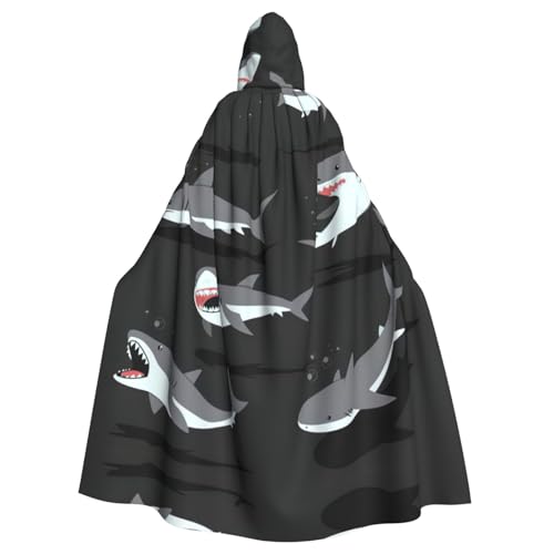 Vampir-Kapuzenumhang mit Hai-Aufdruck, 140 cm lang, für Erwachsene, Kapuzenumhang für Halloween, Rollenspiele mit Krawatte Vampir-Kapuzenumhang mit Hai-Aufdruck, 140 cm lang, für Erwachsene, Kapuzenumhang für Halloween, Rollenspiele mit Krawatte von KAPPTYY