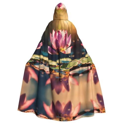 Vampir-Kapuzenumhang mit Lotusblumen, rosa Druck, 140 cm lang, für Erwachsene, Umhang mit Kapuze, für Halloween, Rollenspiele mit Krawatte von KAPPTYY