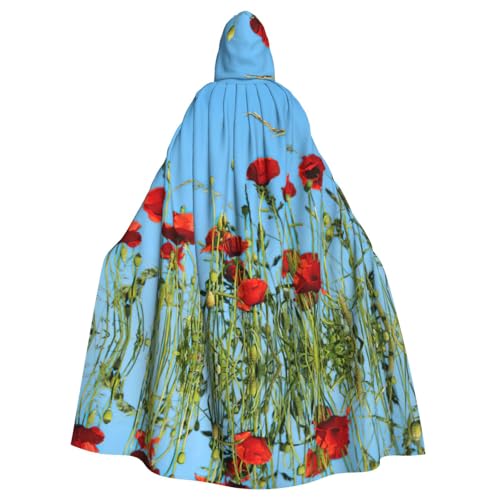 Vampir-Kapuzenumhang mit Mohnblumen auf Himmel, 140 cm lang, Kapuzenumhang für Halloween, Rollenspiele mit Krawatte Vampir-Kapuzenumhang mit Mohnblumen auf Himmel, 140 cm lang, Kapuzenumhang für Halloween, Rollenspiele mit Krawatte von KAPPTYY