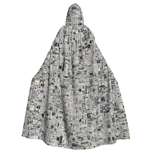 Vampir-Kapuzenumhang mit Zeitungsdruck, 140 cm lang, für Erwachsene, Kapuzenumhang für Halloween, Rollenspiele mit Krawatte von KAPPTYY