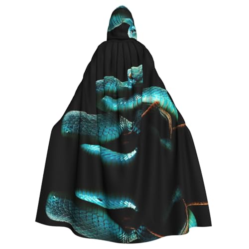Vampir-Kapuzenumhang mit blauem Schlangen-Druck, 140 cm Länge, Kapuzenumhang für Halloween, Rollenspiele mit Krawatte von KAPPTYY