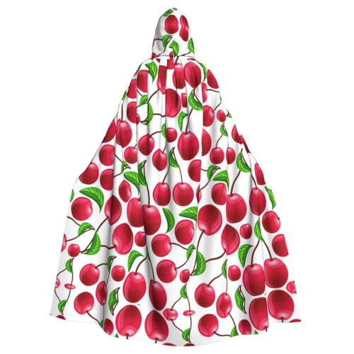 Vampir-Kapuzenumhang mit rotem Kirschenaufdruck, 140 cm lang, für Erwachsene, Umhang mit Kapuze, für Halloween, Rollenspiele mit Krawatte von KAPPTYY