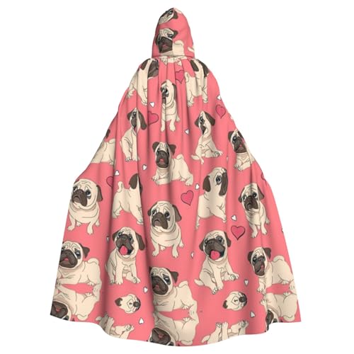 Vampir-Umhang mit Mops-Aufdruck, 140 cm Länge, Kapuzenumhang für Halloween, Rollenspiele mit Krawatte von KAPPTYY