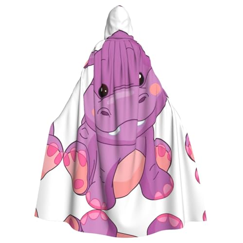 Violetter Hippo-Aufdruck, Cartoon-Motiv, 140 cm Länge, Vampir-Kapuzenumhang, Kapuzenumhang für Halloween, Rollenspiele mit Krawatte von KAPPTYY