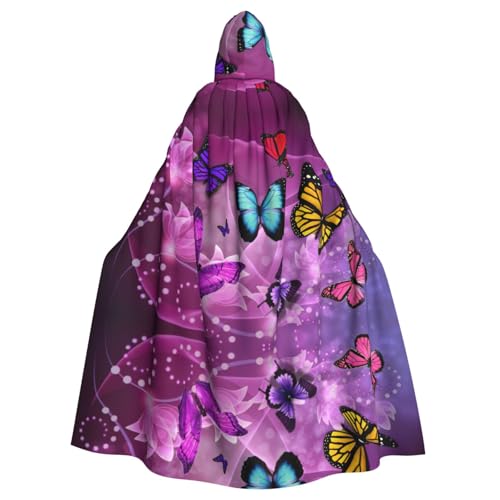 Violetter Schmetterlings-Druck, 140 cm Länge, Vampir-Kapuzenumhang, Kapuzenumhang für Halloween, Rollenspiele mit Krawatte von KAPPTYY