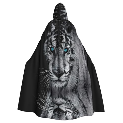 Weißer Tiger-Druck, 140 cm Länge, Vampir-Kapuzenumhang, Kapuzenumhang für Halloween, Rollenspiele mit Krawatte Weißer Tiger-Druck, 140 cm Länge, Vampir-Kapuzenumhang, Kapuzenumhang für Halloween, Rollenspiele mit Krawatte von KAPPTYY