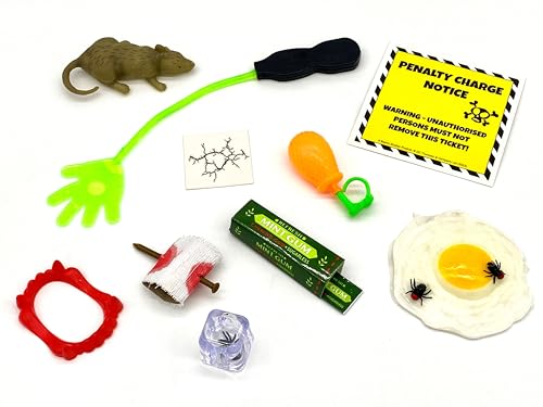 KAP TOYS GAG BAG 10 Toy Prank Gag Gifts Fake Rat Silly Hand Sticky Dracula Teeth Nail Bandage ice cube bug chewing gum rubber egg water pistol ring phoney parking ticket crack window stickers fun von KAPTOYS