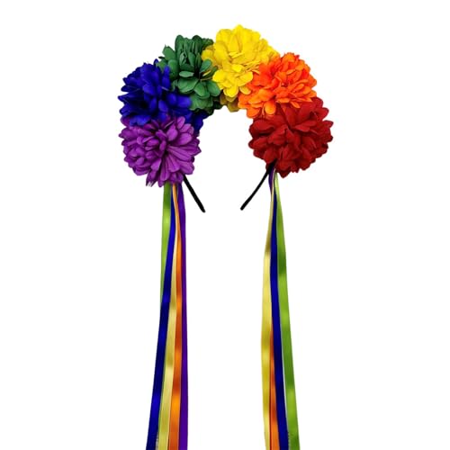 Haarreif mit Rosen-Regenbogen-Blumenmuster, bunte Blumen-Quasten, Haarstyling für Live-Show, Stirnbänder für Karneval von KAQNTUD