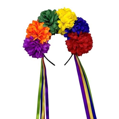 Haarreif mit Rosen-Regenbogen-Blumenmuster, bunte Blumen-Quasten, Haarstyling für Live-Show, Stirnbänder für Karneval von KAQNTUD