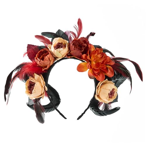 KAQNTUD Halloween-Haarschmuck mit dunkler Rose, florales Schafhorn, eleganter Punk-Haarreif für Cosplay-Konzerte und den täglichen Gebrauch, Gothic-Haarschmuck für Damen KAQNTUD Halloween-Haarschmuck mit dunkler Rose, florales Schafhorn, eleganter Punk-Haarreif für Cosplay-Konzerte und den täglichen Gebrauch, Gothic-Haarschmuck für Damen von KAQNTUD