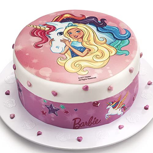 Kardasis Barbie Tortenaufleger | Essbarer Aufleger für Torten und Kuchen | Tortendekoration für den Barbie Themengeburtstag | 20cm + 3 Band von KARDASIS