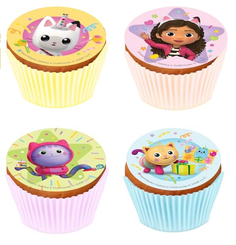 Kardasis Gabby's Dollhouse Cupcake-Aufleger Muffin Dekoration | Essbarer Aufleger für Torten und Kuchen | Tortendekoration für den Gabby's Dollhouse Themengeburtstag | 5,3cm + 12 Stücke von KARDASIS