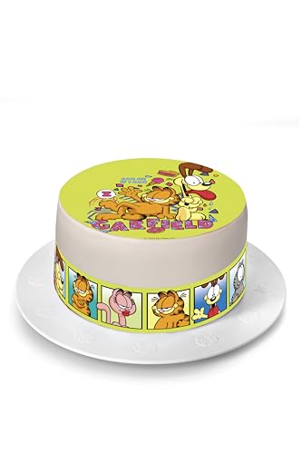 Kardasis Garfield Zuckerpapier Tortenaufleger | Essbarer Aufleger für Torten und Kuchen | Tortendekoration für den Garfield Themengeburtstag | 20 cm rund Zuckerpapier + 4 Bänder 28x4 cm von KARDASIS