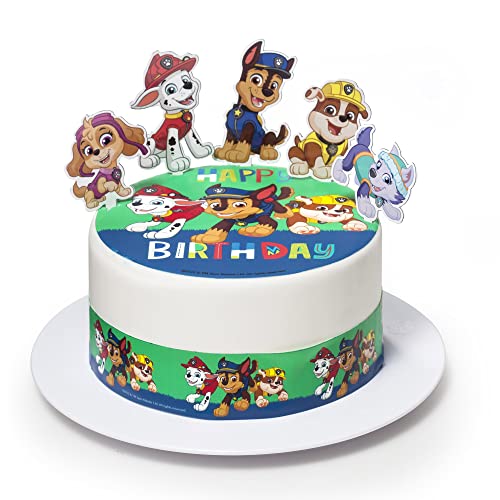 Kardasis Paw Patrol Tortenaufleger mit Papierfiguren | Essbarer Aufleger für Torten und Kuchen | Tortendekoration für den Paw Patrol Themengeburtstag | 20cm + 3 Band 28x5cm + 4 Figuren von KARDASIS