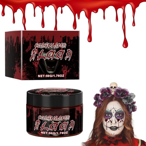 Halloween Kunstblut,50g Geronnenes Blutplasma Realistisch,Geronnenes Blutplasma,Fake Blood,Flüssig Kunstblut,Abwaschbar und Sicher für Zombies,Vampire,Monster,Halloween Cosplay von KARELLS