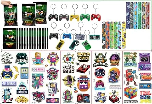 KARELLS 39 Stück Videospiel Party Zubehör ,Kinder Videospiel Schlüsselanhänger Geburtstag ,Spiel Armband Tattoo Leuchtende Tasche Süßigkeiten Junge Geburtstagsgeschenk für Kinder,Keychain,Gamer Theme von KARELLS