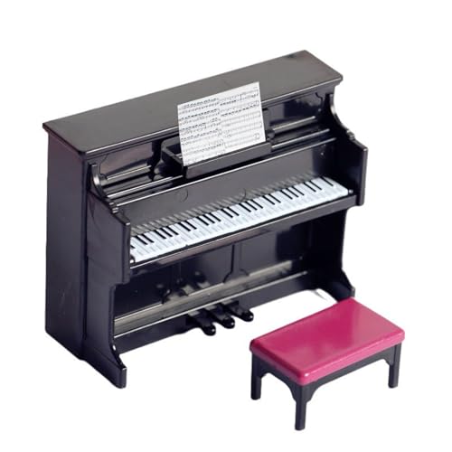 Miniatur Schwarze Klavier,Mini aturpuppe Klavier mit Stuhl 1:12,Puppenhaus Musikinstrument Ornamente Mini Klavier,Kinder Klavier Modell Miniatur,Miniatur Klavier,Puppenhaus Deko (Schwarz) von KARELLS