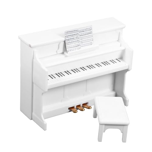 Miniatur Schwarze Klavier,Mini aturpuppe Klavier mit Stuhl 1:12,Puppenhaus Musikinstrument Ornamente Mini Klavier,Kinder Klavier Modell Miniatur,Miniatur Klavier,Puppenhaus Deko (Weiß) von KARELLS