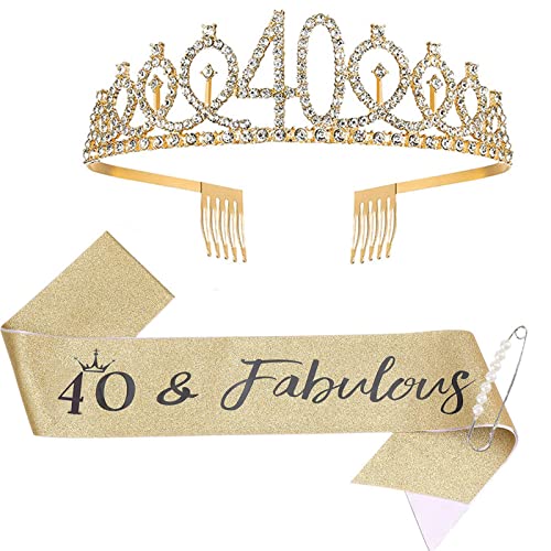 KAREN66 Geburtstagsschärpe und Krone Geburtstag Geburtstagskrone Schärpe Gold Birthday Krone Geburtstag Tiara Crown Geburtstagsgeschenke für Happy Birthday Geburtstag Party Favor Supplies (40.) von KAREN66