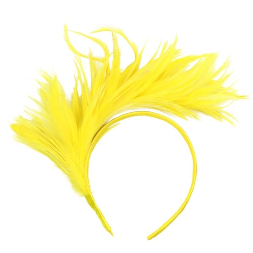 KAREN66 Regenbogen Feder Haarreif Karneval Bunt Feder Stirnband Fascinator Stirnbänder Cosplay Haarband Party Kopfschmuck Feder Kopfbedeckung Kostüm (Gelb) von KAREN66