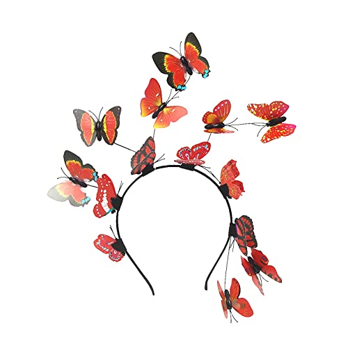 KAREN66 Schmetterling Haarband Damen Schmetterling Haarreif Mädchen Kinder Schmetterling Fascinator Stirnband Schmetterling Kopfschmuck Schmetterling Haarschmuck für Karneval Fasching Kostüm (Rot) von KAREN66