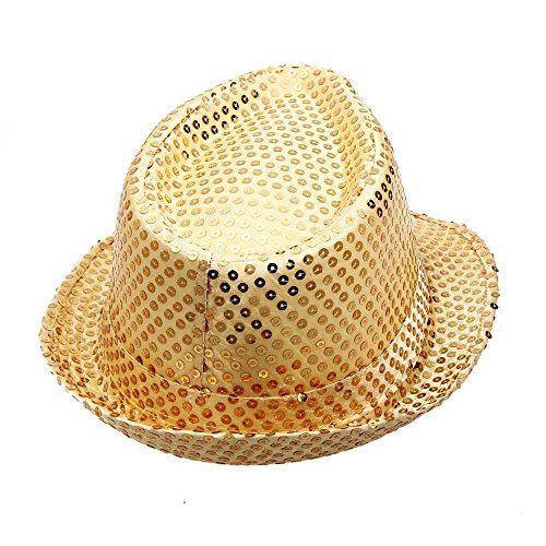 Pailletten Hut Damen Herren Glitzer Kappe Party Hut Glitzerhut Fasching Trilbyhut Paillettenhut Glanzhut Glitzerhut Partyhut Verkleidung Fasching Karneval Einheitsgröße, Unisex – Erwachsene (Gold) von KAREN66