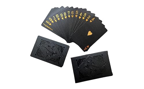 KARFRI Black Gold Plas-tic Poker, Set mit 54 exquisiten schwarzen Pokerfolien-Spielkarten, schwarz-goldene Folienkarten mit Box, wasserdichte Schwarze Pokerdeck-Spielkarten mit Gold- und Silberfolie, von KARFRI