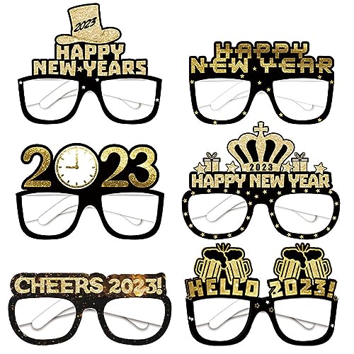 KARFRI Pappbrille, Frohes Neues Jahr-Brille 2023, Foto-Requisiten-Brille für Frohes Neues Jahr-Dekoration, neuartige Papierbrille für Silvester, ausgefallene glitzernde dekorative Sonnenbrille von KARFRI