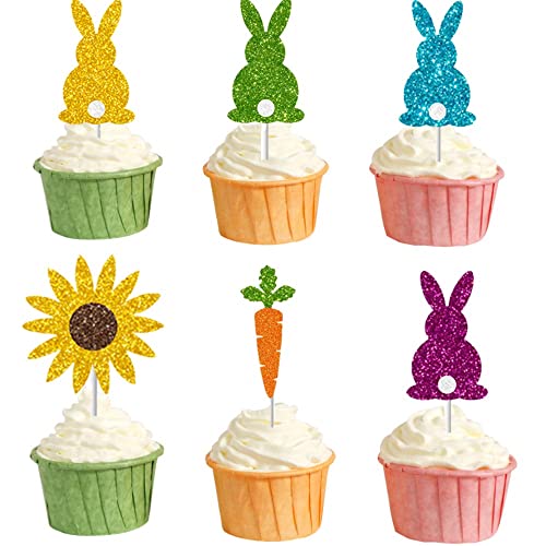 KARLOR 24 Stück Cupcake Topper Ostern, Hase Toppers Ostern Party Deko, Glitzer Hase Tortendeko Kuchen Topper Tortenaufleger Hase Möhren Sonnenblume für Ostern Kinder Geburtstagsfeier Gartenpartys KARLOR 24 Stück Cupcake Topper Ostern, Hase Toppers Ostern Party Deko, Glitzer Hase Tortendeko Kuchen Topper Tortenaufleger Hase Möhren Sonnenblume für Ostern Kinder Geburtstagsfeier Gartenpartys von KARLOR
