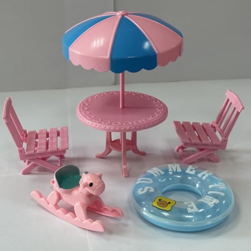KARLOR 5 Stück Miniatur Strand Deko, Mini Sonnenschirm +Strandstühle + Schwimmring + Schaukelpferd, Miniatur Tisch Stuhl Mini-Strandlandschaftsbau 1:12 Puppenhaus Möbel Szene Dekoration KARLOR 5 Stück Miniatur Strand Deko, Mini Sonnenschirm +Strandstühle + Schwimmring + Schaukelpferd, Miniatur Tisch Stuhl Mini-Strandlandschaftsbau 1:12 Puppenhaus Möbel Szene Dekoration von KARLOR