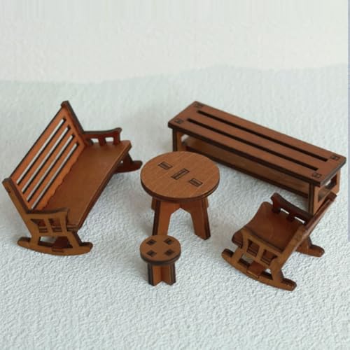 KARLOR Miniatur-Holzmöbel Set, 5-teilig Puppenhaus Möbel Mini Schaukelstuhl Bank Hocker Runder Tisch aus Holz für Mni-Szene Miniatur-Landschaftsgestaltung Feengarten Wichtel Dekoration KARLOR Miniatur-Holzmöbel Set, 5-teilig Puppenhaus Möbel Mini Schaukelstuhl Bank Hocker Runder Tisch aus Holz für Mni-Szene Miniatur-Landschaftsgestaltung Feengarten Wichtel Dekoration von KARLOR