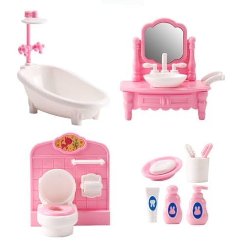 KARLOR Puppenhaus Möbel Set Badezimmer, 11 Stück Miniatur Möbel Set, Badewanne Toilette Waschbecken Toilettenartikel,Rosa Puppenhaus Zubehör 1:12 Puppenhaus Deko Dollhouse Puppenmöbel (Badezimmer) KARLOR Puppenhaus Möbel Set Badezimmer, 11 Stück Miniatur Möbel Set, Badewanne Toilette Waschbecken Toilettenartikel,Rosa Puppenhaus Zubehör 1:12 Puppenhaus Deko Dollhouse Puppenmöbel (Badezimmer) von KARLOR