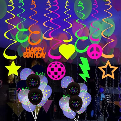 KARLOR Schwarzlicht Party Deko, 10 Spiral Deko/10 UV Runde Deko, Neon leuchtend Paper Girlanden unter UV Licht, Glow Party Deko Geburtstag Zubehör Disco Girlande KARLOR Schwarzlicht Party Deko, 10 Spiral Deko/10 UV Runde Deko, Neon leuchtend Paper Girlanden unter UV Licht, Glow Party Deko Geburtstag Zubehör Disco Girlande von KARLOR